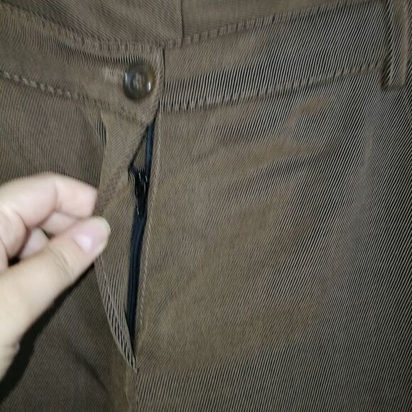 𝅺AKRIS Dark Beige / Green Wool Straigth Classic Trouser Pants Size Large - Picture 6 of 12